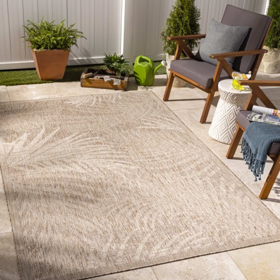 Mark&Day Outdoor Rugs, 6x9 Algona Coastal Indoor/Outdoor Beige Area Rug, Non Shedding Beige Brown Carpet for Patio, Porch, Deck, Bedroom, Living Room or Kitchen (6'7" x 9')