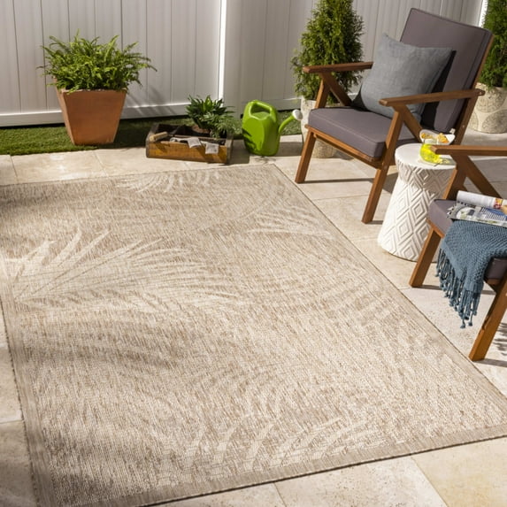 Mark&Day Outdoor Rugs, 6x9 Algona Coastal Indoor/Outdoor Beige Area Rug, Non Shedding Beige Brown Carpet for Patio, Porch, Deck, Bedroom, Living Room or Kitchen (6'7" x 9')
