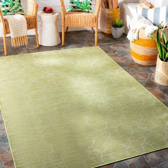 Mark&Day Outdoor Rugs, 6x9 Buiksloot Traditional Indoor/Outdoor Olive Area Rug, Non Shedding Green Grey Carpet for Patio, Porch, Deck, Bedroom, Living Room or Kitchen (6'4" x 9')