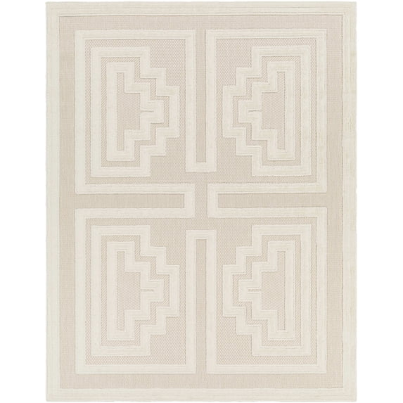 Mark&Day Outdoor Rugs, 6x9 Cassoday Modern Indoor/Outdoor Beige Area Rug, Non Shedding Beige Carpet for Patio, Porch, Deck, Bedroom, Living Room or Kitchen (6'7" x 9')