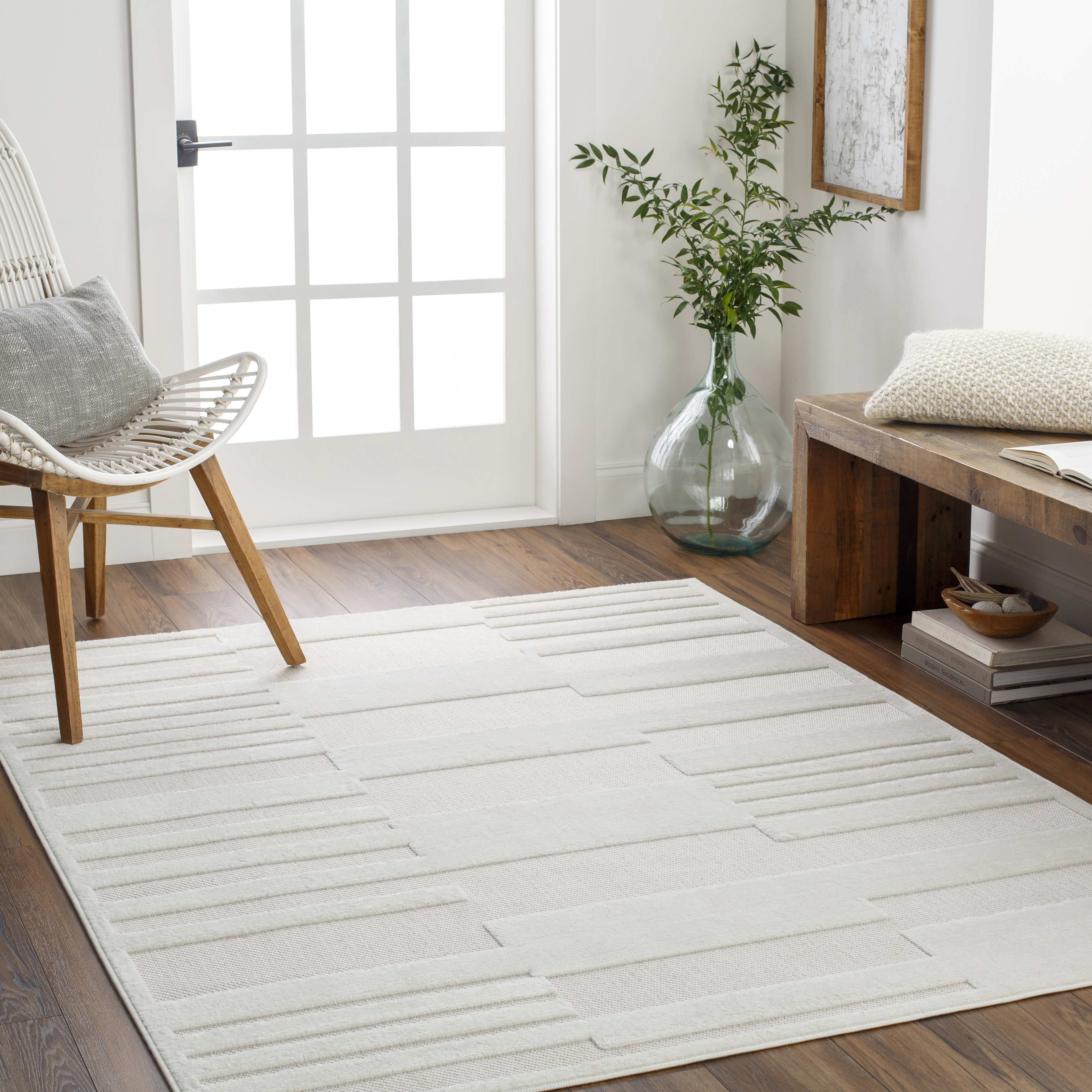 Beige Rectangular 6'7" x 9' Polypropylene Area Rug