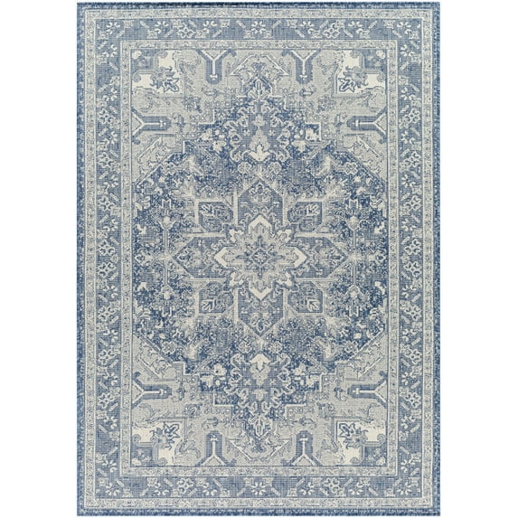 Mark&Day Outdoor Rugs, 6x9 Effrey Traditional Indoor/Outdoor Navy/Cream Area Rug, Non Shedding Blue Beige Carpet for Patio, Porch, Deck, Bedroom, Living Room or Kitchen (6'7" x 9')