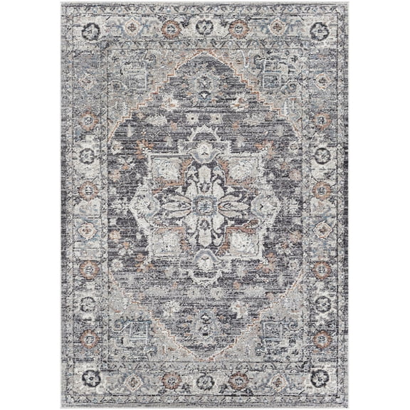 Mark&Day Outdoor Rugs, 6x9 Grazen Traditional Indoor/Outdoor Light Gray Area Rug, Non Shedding Grey Beige White Carpet for Patio, Porch, Deck, Bedroom, Living Room or Kitchen (6'7" x 9')