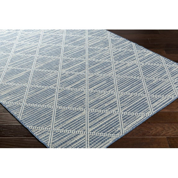 Mark&Day Outdoor Rugs, 6x9 Jamiel Modern Indoor/Outdoor Navy/Cream Area Rug, Non Shedding Blue Beige Carpet for Patio, Porch, Deck, Bedroom, Living Room or Kitchen (6'7" x 9')