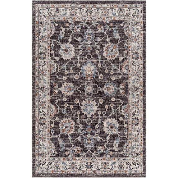 Mark&Day Outdoor Rugs, 6x9 Murray Hill Traditional Indoor/Outdoor Charcoal Area Rug, Non Shedding Grey Blue Ivory Carpet for Patio, Porch, Deck, Bedroom, Living Room or Kitchen (6'7" x 9')