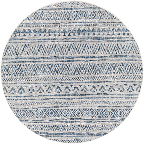 Mark&Day Outdoor Area Rugs, 7ft Round Elodie Global Indoor/Outdoor Denim Area Rug (6'7" Round)