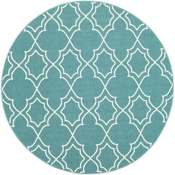 Mark&Day Outdoor Rugs, 7ft Round Liam Cottage Indoor/Outdoor Teal Area Rug, Non Shedding Blue Grey Carpet for Patio, Porch, Deck, Bedroom, Living Room or Kitchen (7'3" Round)