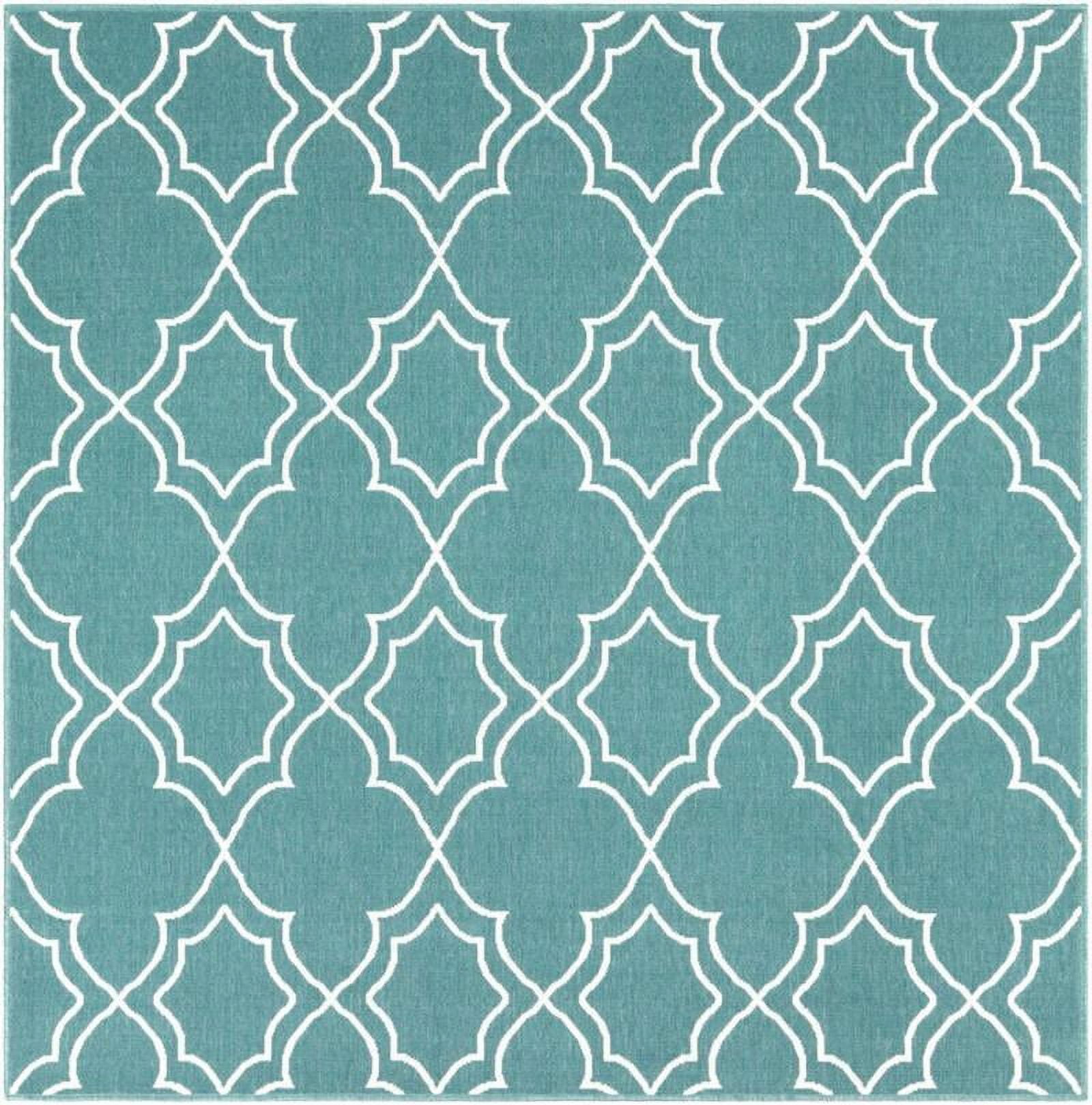 Liam Teal and White Geometric Wool Square Area Rug