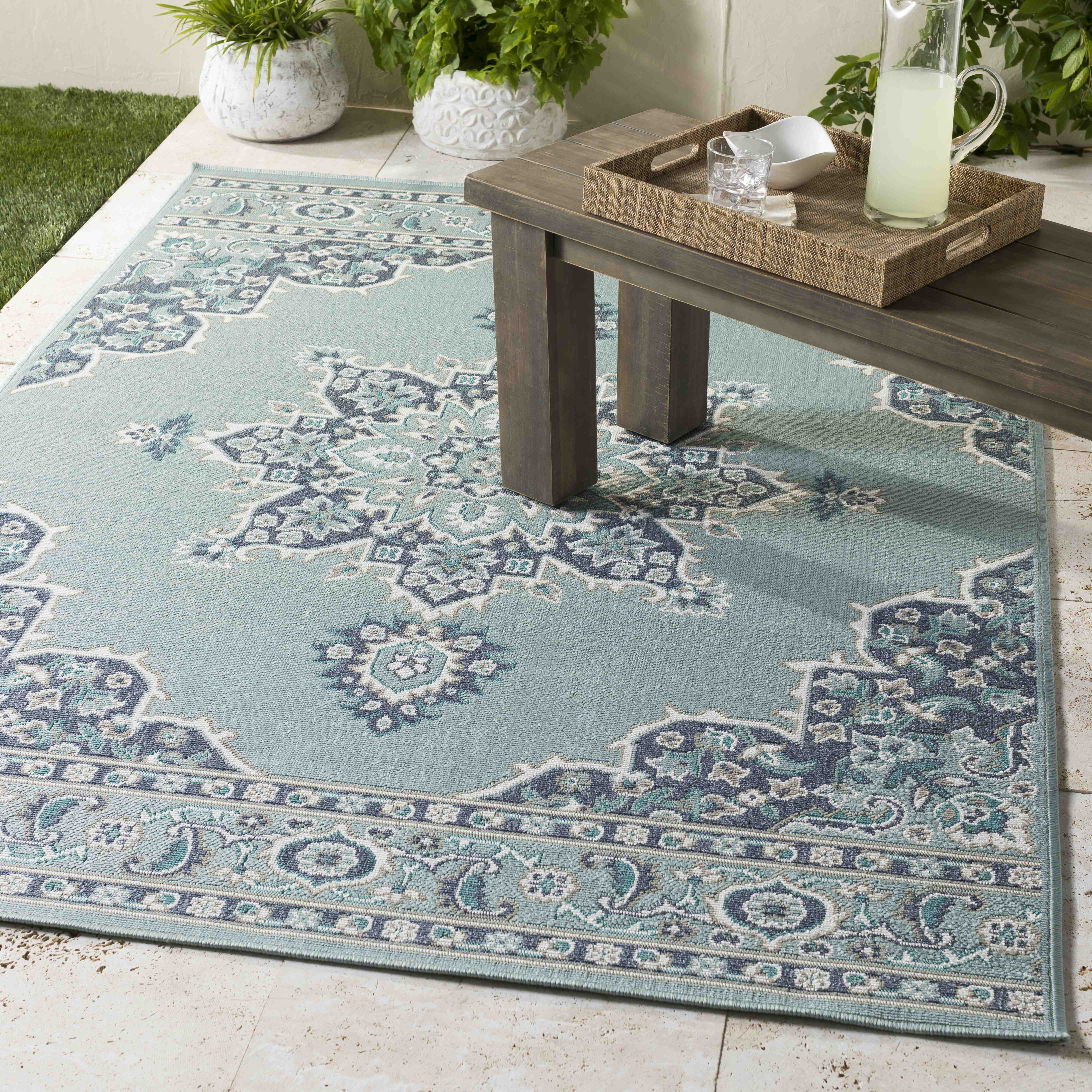 Mark&Day Outdoor Rugs, 7x7 Lyla Traditional Indoor/Outdoor Aqua Square ...