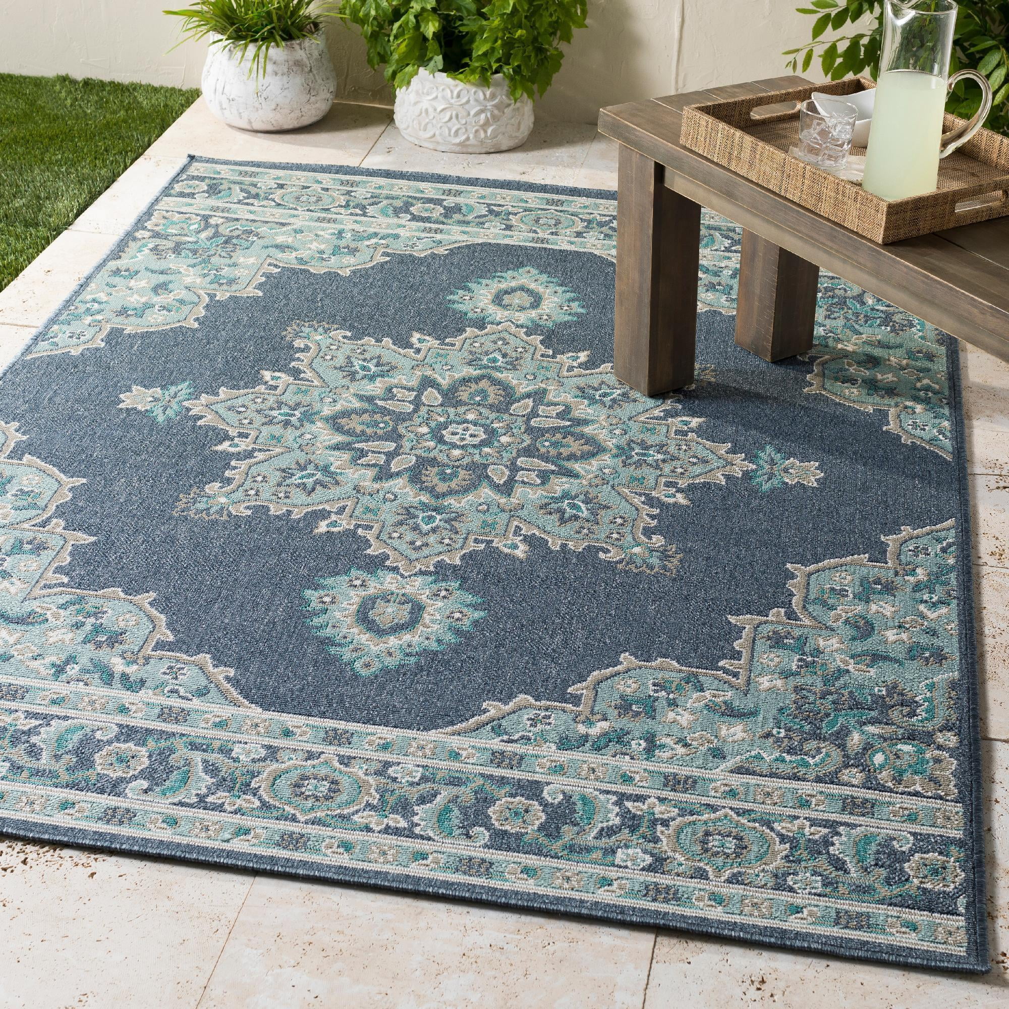 Mark&Day Outdoor Rugs, 7x7 Lyla Traditional Indoor/Outdoor Charcoal ...