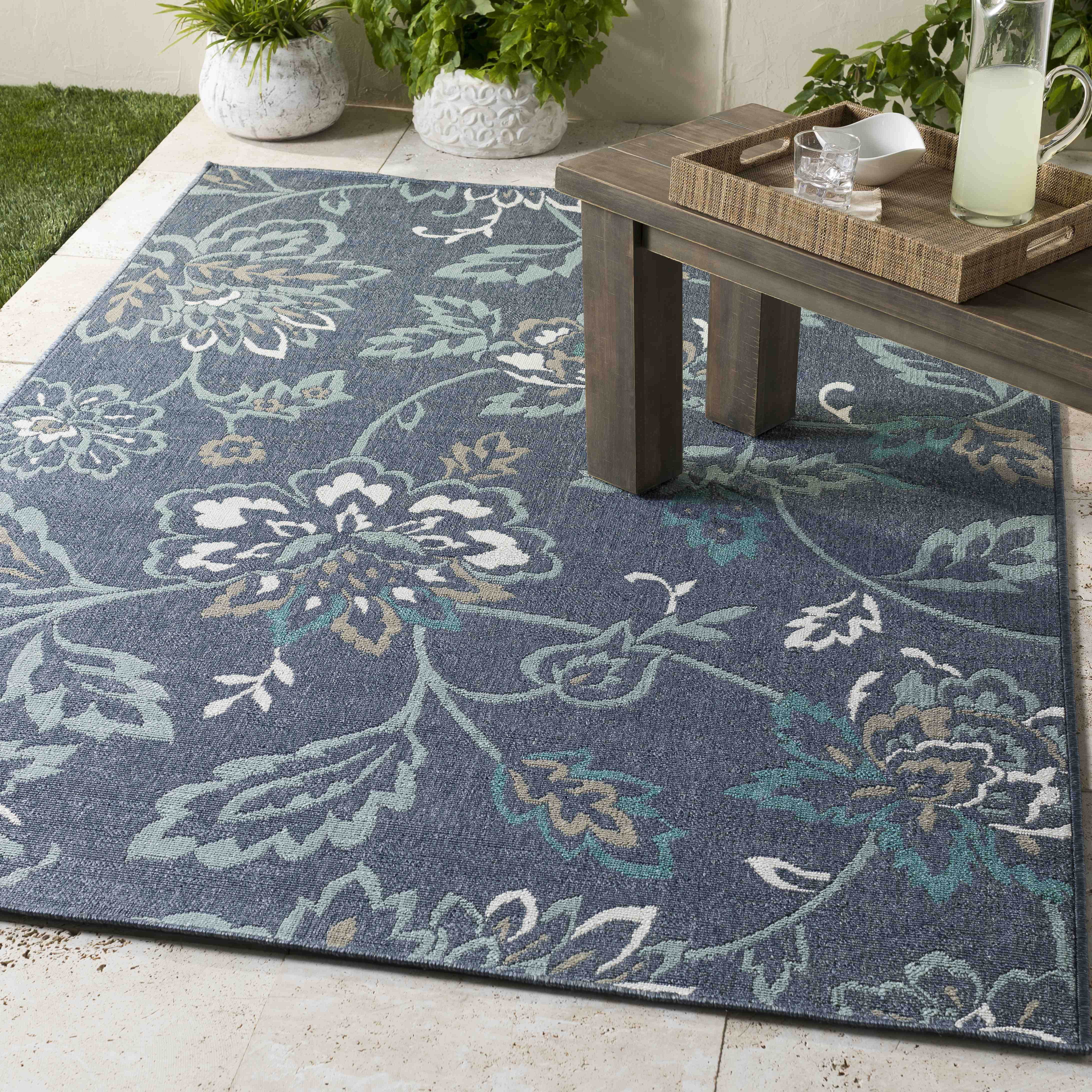Mark&Day Outdoor Rugs, 7x7 Selma Cottage Indoor/Outdoor Charcoal Square ...
