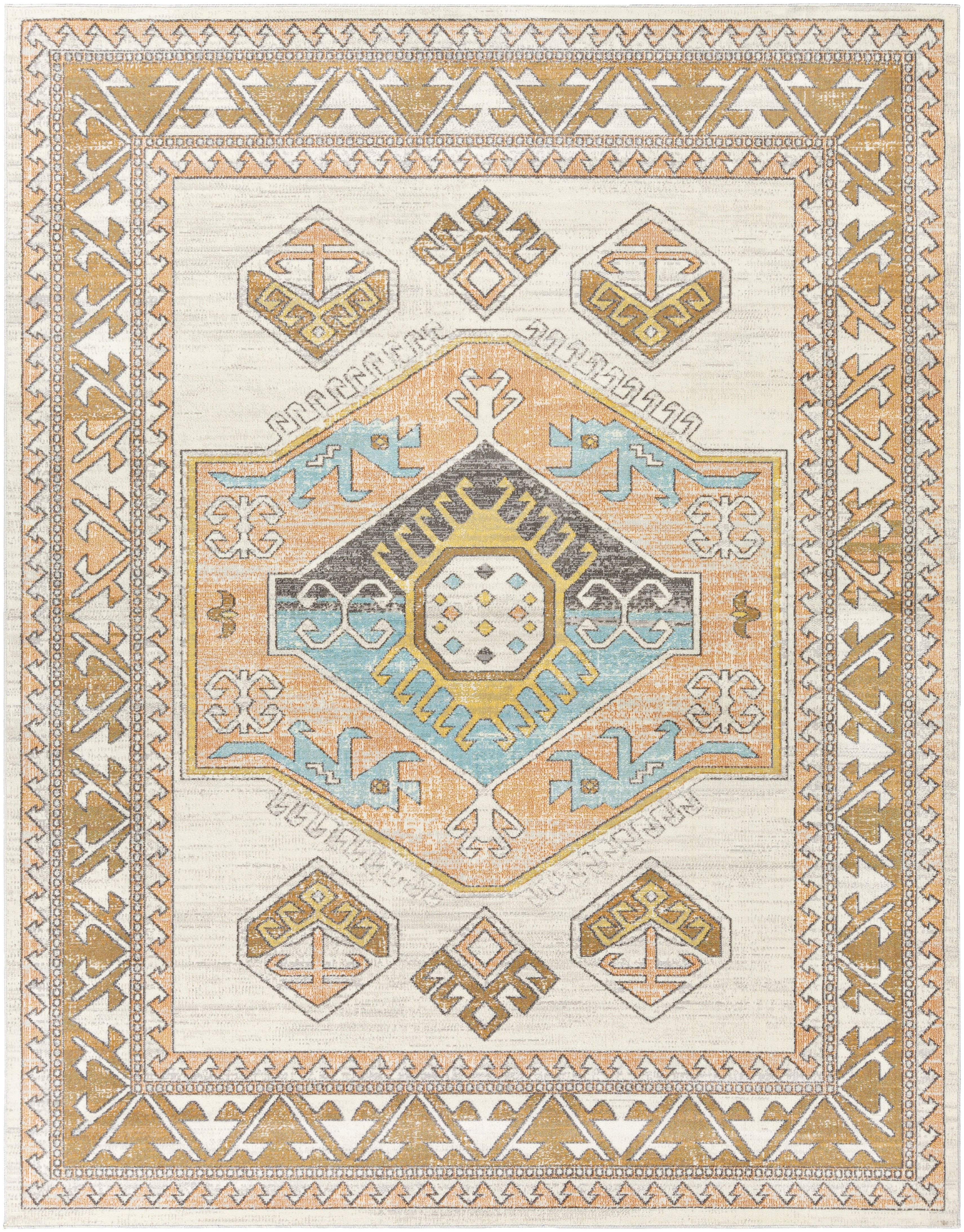 Habsburg Oval Blue and Beige Hand-knotted Synthetic Rug 5' x 7'