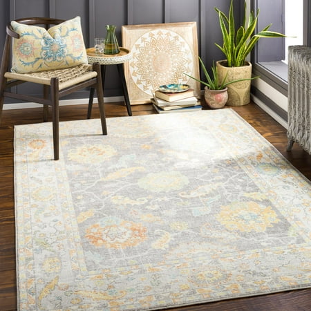 Mark&Day Outdoor Rugs, 7x9 Oak Park Traditional Indoor/Outdoor Butter Area Rug, Non Shedding Yellow Grey Brown Carpet for Patio, Porch, Deck, Bedroom, Living Room or Kitchen (6'11" x 9')
