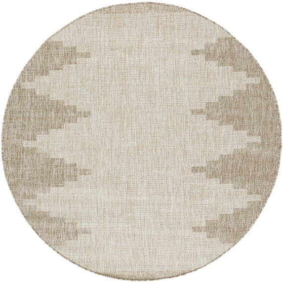 Mark&Day Outdoor Rugs, 8ft Round Wolfheze Global Indoor/Outdoor Beige Area Rug, Non Shedding Brown Beige Carpet for Patio, Porch, Deck, Bedroom, Living Room or Kitchen (7'10" Round)