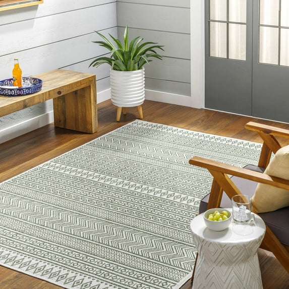 Mark&Day Outdoor Rugs, 8x10 Antibes Global Indoor/Outdoor Olive Green/Beige Area Rug, Non Shedding Green Beige Carpet for Patio, Porch, Deck, Bedroom, Living Room or Kitchen (7'10" x 10'2")