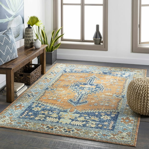 Mark&Day Outdoor Rugs, 8x10 Balk Traditional Indoor/Outdoor Bright Yellow Area Rug, Non Shedding Blue Orange Navy Carpet for Patio, Porch, Deck, Bedroom, Living Room or Kitchen (7'10" x 10')