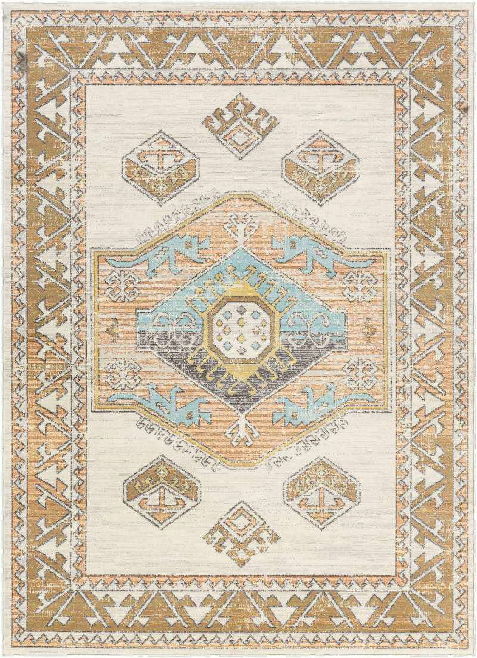 Habsburg Bright Yellow and Beige Oval Synthetic Fur Rug 8' x 10'