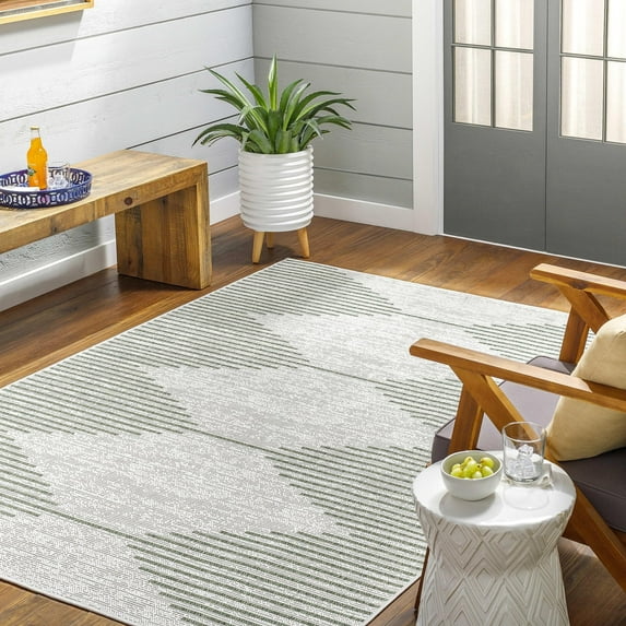 Mark&Day Outdoor Rugs, 8x10 Okswerd Global Indoor/Outdoor Moss/Gray Area Rug, Non Shedding Green Grey Carpet for Patio, Porch, Deck, Bedroom, Living Room or Kitchen (7'10" x 10'2")