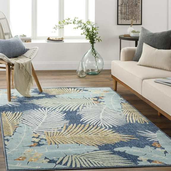 Mark&Day Outdoor Rugs, 8x10 Robards Coastal Indoor/Outdoor Yellow Area Rug, Non Shedding Pink Tan Dark Blue Blue Carpet for Patio, Porch, Deck, Bedroom, Living Room or Kitchen (7'10" x 10')