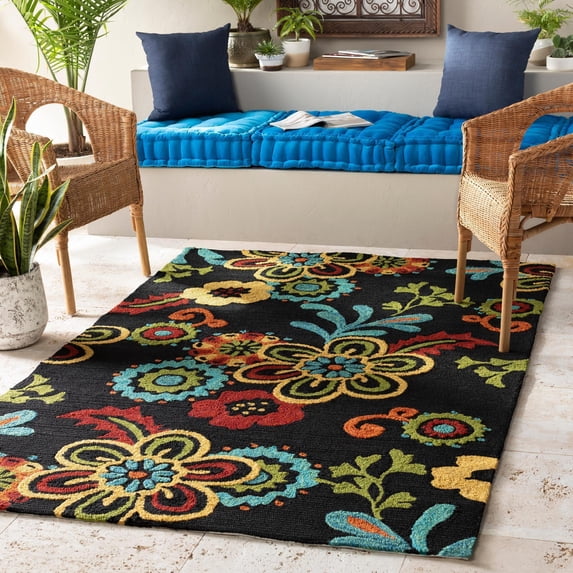 Mark&Day Outdoor Area Rugs, 8x10 Tallys Cottage Indoor/Outdoor Black Area Rug (8' x 10'6")