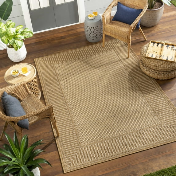 Mark&Day Outdoor Rugs, 8x8 Brittant Modern Indoor/Outdoor Beige/Brown Square Area Rug, Non Shedding Beige Brown Carpet for Patio, Porch, Deck, Bedroom, Living Room or Kitchen (7'10" Square)