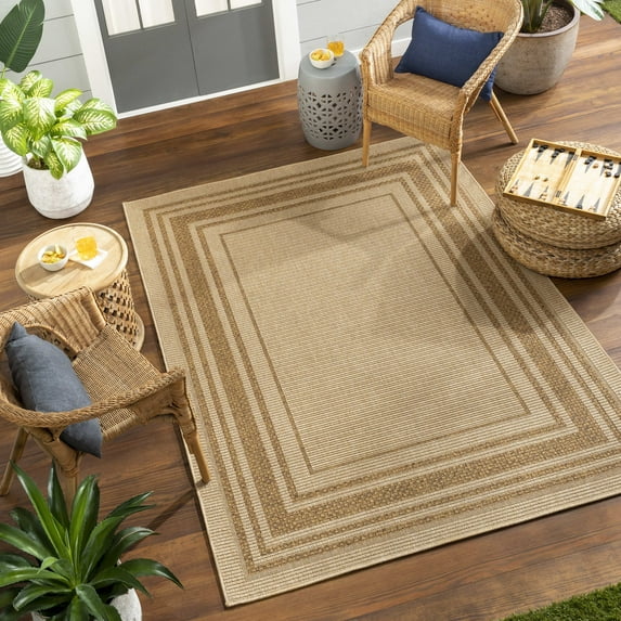 Mark&Day Outdoor Rugs, 8x8 Denesha Modern Indoor/Outdoor Beige/Brown Square Area Rug, Non Shedding Beige Brown Carpet for Patio, Porch, Deck, Bedroom, Living Room or Kitchen (7'10" Square)