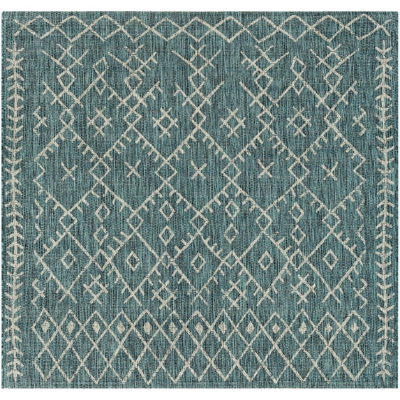 Mark&Day Outdoor Rugs, 8x8 Wijnaldum Global Indoor/Outdoor Aqua Square Area Rug, Non Shedding Blue White Carpet for Patio, Porch, Deck, Bedroom, Living Room or Kitchen (7'10" Square)