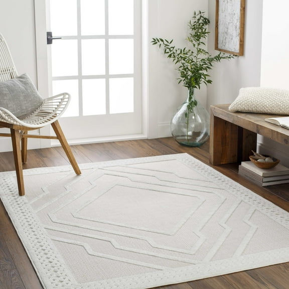 Mark&Day Outdoor Rugs, 9x12 Cheney Modern Indoor/Outdoor Beige Area Rug, Non Shedding Beige Carpet for Patio, Porch, Deck, Bedroom, Living Room or Kitchen (9'2" x 12')