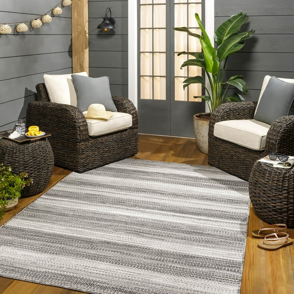 Mark&Day Outdoor Rugs, 9x12 Kyrenia Modern Indoor/Outdoor Charcoal Area Rug, Non Shedding Grey Beige Carpet for Patio, Porch, Deck, Bedroom, Living Room or Kitchen (8'11" x 12')