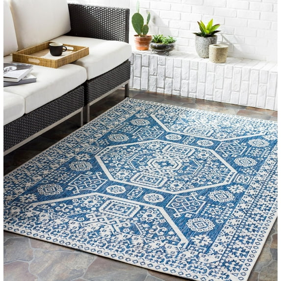Mark&Day Outdoor Rugs, 9x12 Marum Global Indoor/Outdoor Navy Area Rug, Non Shedding Blue Grey White Carpet for Patio, Porch, Deck, Bedroom, Living Room or Kitchen (8'10" x 12')