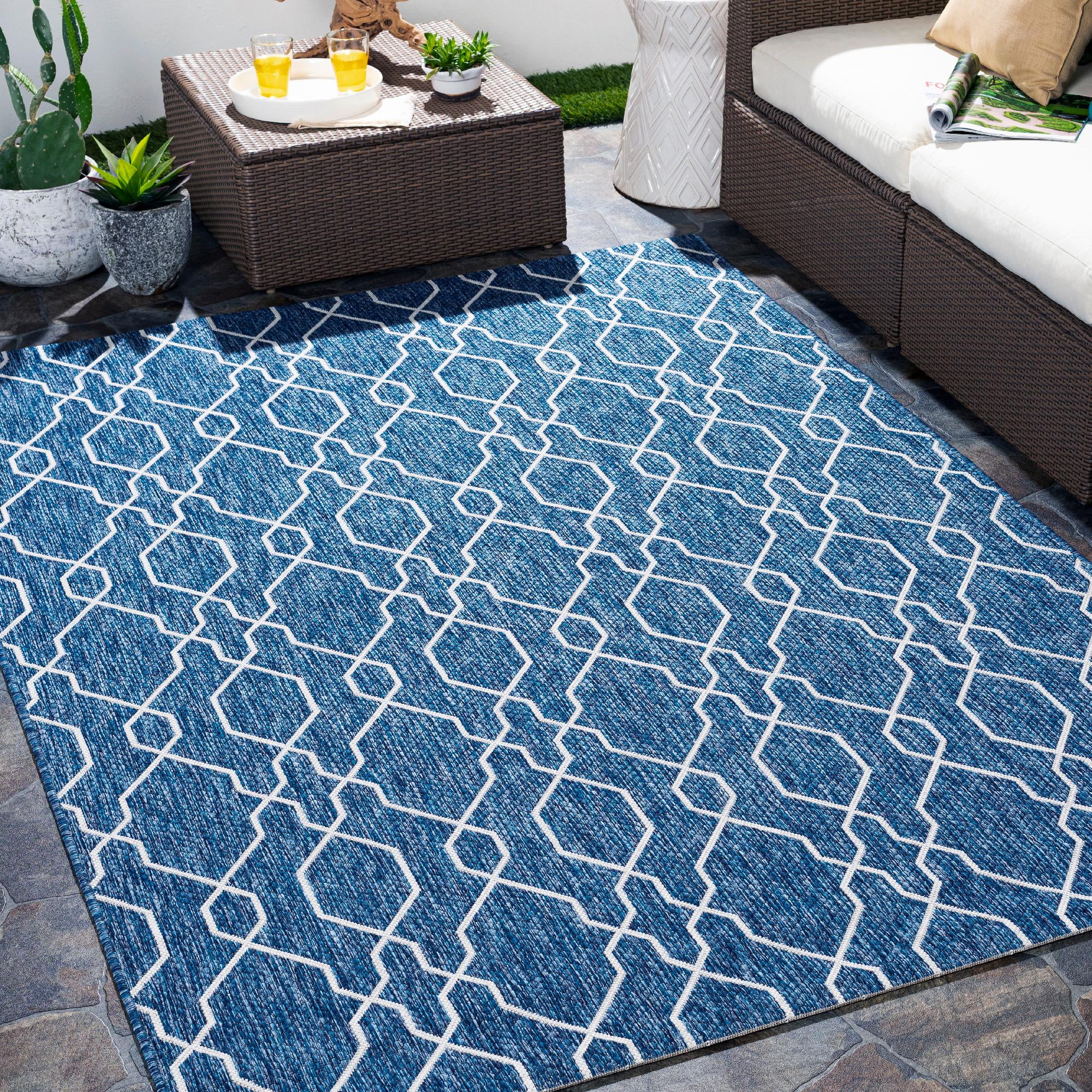 Valentijn Denim Blue Hand-knotted Synthetic Fur 9' x 12' Area Rug