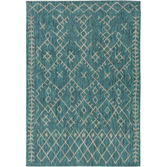 Mark&Day Outdoor Rugs, 9x12 Wijnaldum Global Indoor/Outdoor Aqua Area Rug, Non Shedding Blue White Carpet for Patio, Porch, Deck, Bedroom, Living Room or Kitchen (8'10" x 12')