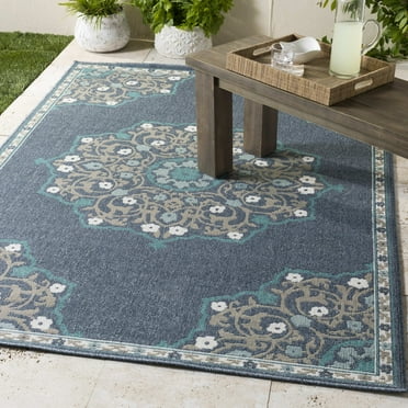 Mark&Day Outdoor Area Rugs, 9x9 Balcarres Traditional Indoor/Outdoor Navy Square Area Rug (8'10" Square)