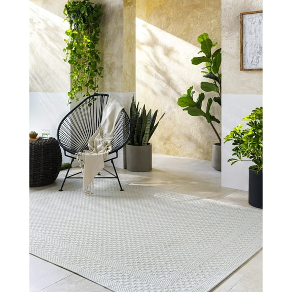 Mark&Day Outdoor Rugs, 5x7 Sadiyya Modern Indoor/Outdoor Light Gray Area Rug, Non Shedding Grey Carpet for Patio, Deck, Bedroom, Living Room or Kitchen (5'3" x 7')