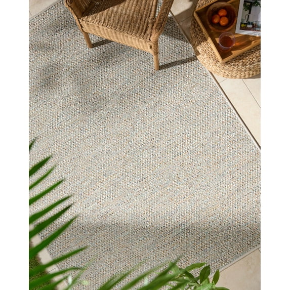 Mark&Day Outdoor Rugs, 7x10 Chiketa Cottage Ivory Area Rug, Non Shedding Ivory Sandstone Dove Gray Patio, Porch, Deck, Bedroom, Living Room or Kitchen (7'6" x 10')