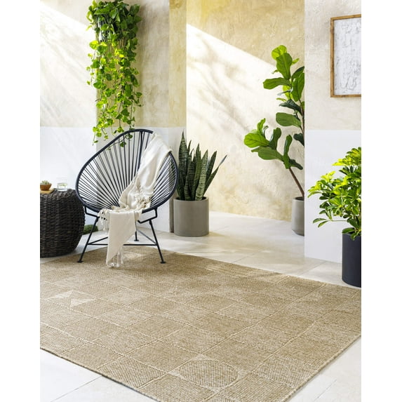 Mark&Day Outdoor Rugs, 7x9 Devaris Modern Indoor/Outdoor Light Brown Area Rug, Non Shedding Brown Carpet for Patio, Deck, Bedroom, Living Room or Kitchen (6'7" x 9')