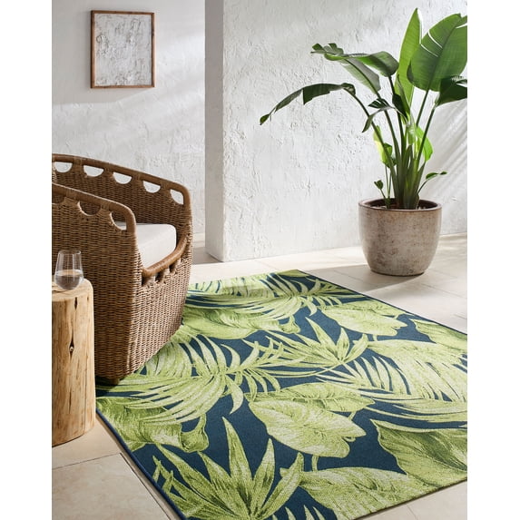 Mark&Day Outdoor Rugs, 7x9 Leroy Coastal Indoor/Outdoor Lime Green Area Rug, Non Shedding Lime Green Deep Teal Carpet for Patio, Porch, Deck, Bedroom, Living Room or Kitchen (6'7" x 9')