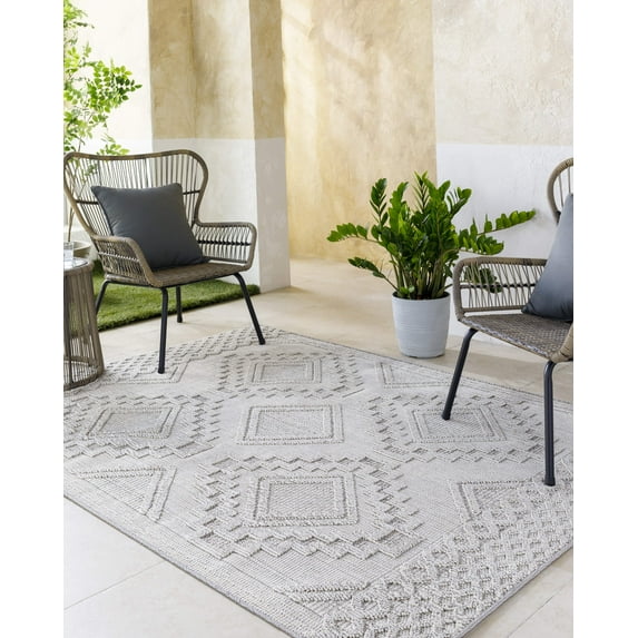 Mark&Day Outdoor Rugs, 8x10 Arno Modern Indoor/Outdoor Light Gray Area Rug, Non Shedding Grey Carpet for Patio, Deck, Bedroom, Living Room or Kitchen (7'10" x 10')