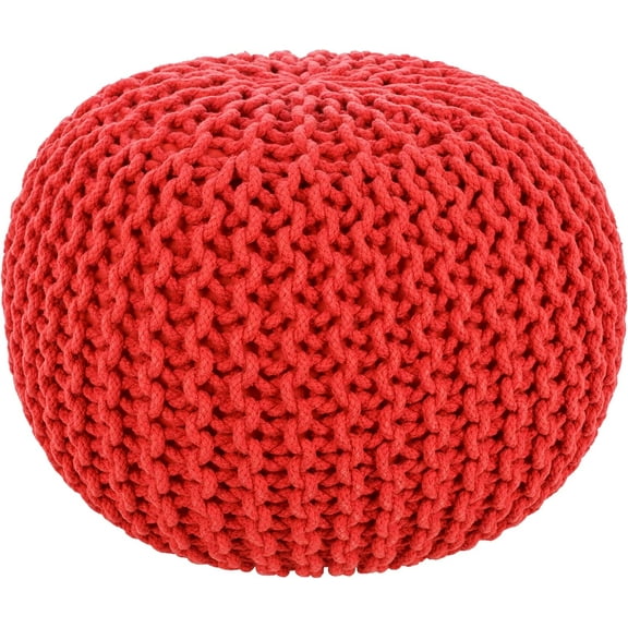 Mark&Day Pouf Ottoman, Harmannsdorf Texture Bright Red Round Pouf Foot Rest for Living Room, Bedroom and Boho Home Decor (14"x20"x20")
