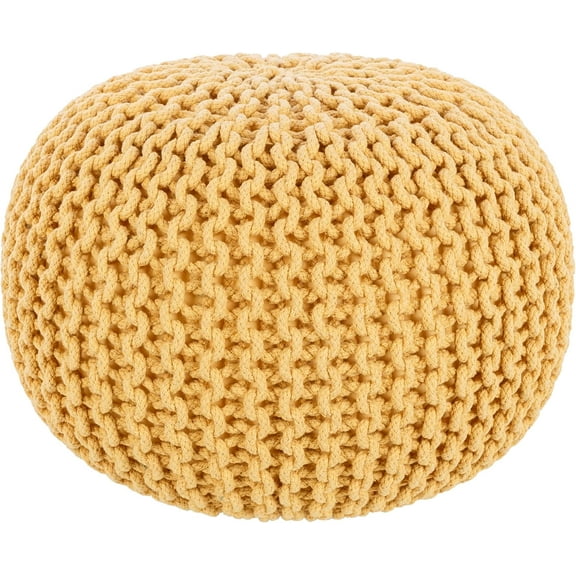 Mark&Day Pouf Ottoman, Harmannsdorf Texture Bright Yellow Round Pouf Foot Rest for Living Room, Bedroom and Boho Home Decor (14"x20"x20")