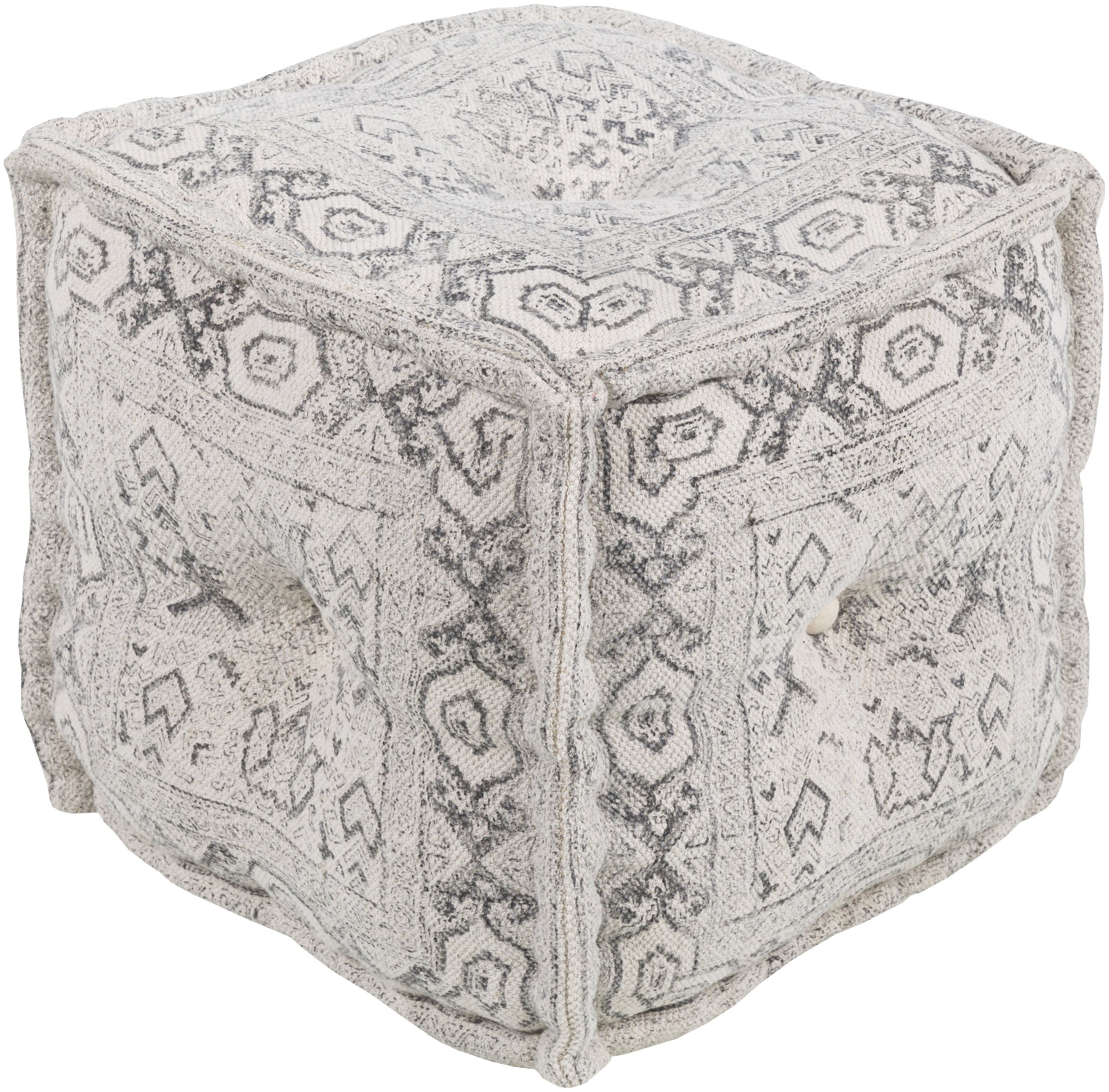 Charcoal Cotton Cube Pouf Ottoman 16x16x16