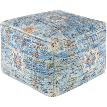 Mark&Day Pouf Ottoman - Monichkirchen Bohemian/Global Sky Blue Rectangle Foot Rest 14x20x20