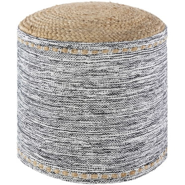 Mark&Day Pouf Ottoman - Petzenkirchen Natural Fiber Khaki Cylinder Foot Rest 16x18x18