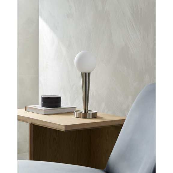 Mark&Day Table Lamps, Dorchester Modern Metallic - Nickel Bedside Table Lamp for Nightstand Bedroom, Living Room or Office (18" H x 5" W x 5" D)