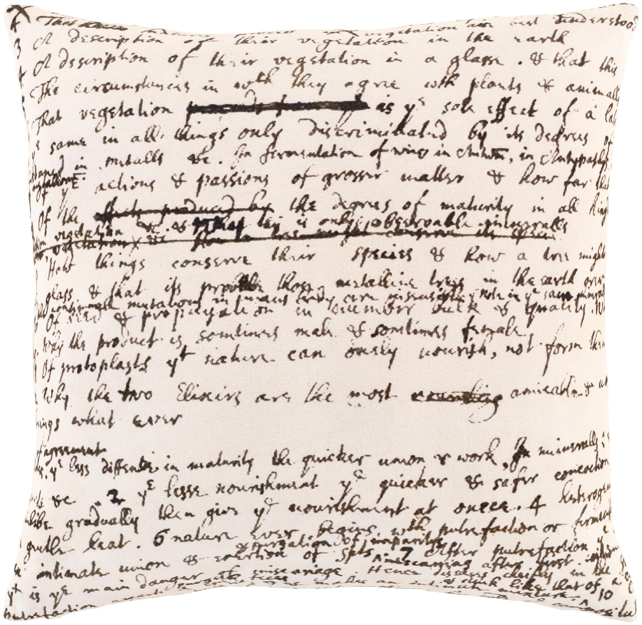 Vintage Script Black and Off-White Cotton Euro Pillow Cover