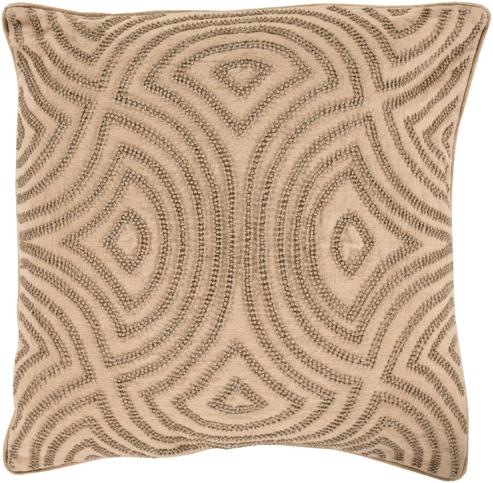 Baars 20" Khaki Linen Square Pillow Cover with Geometric Pattern