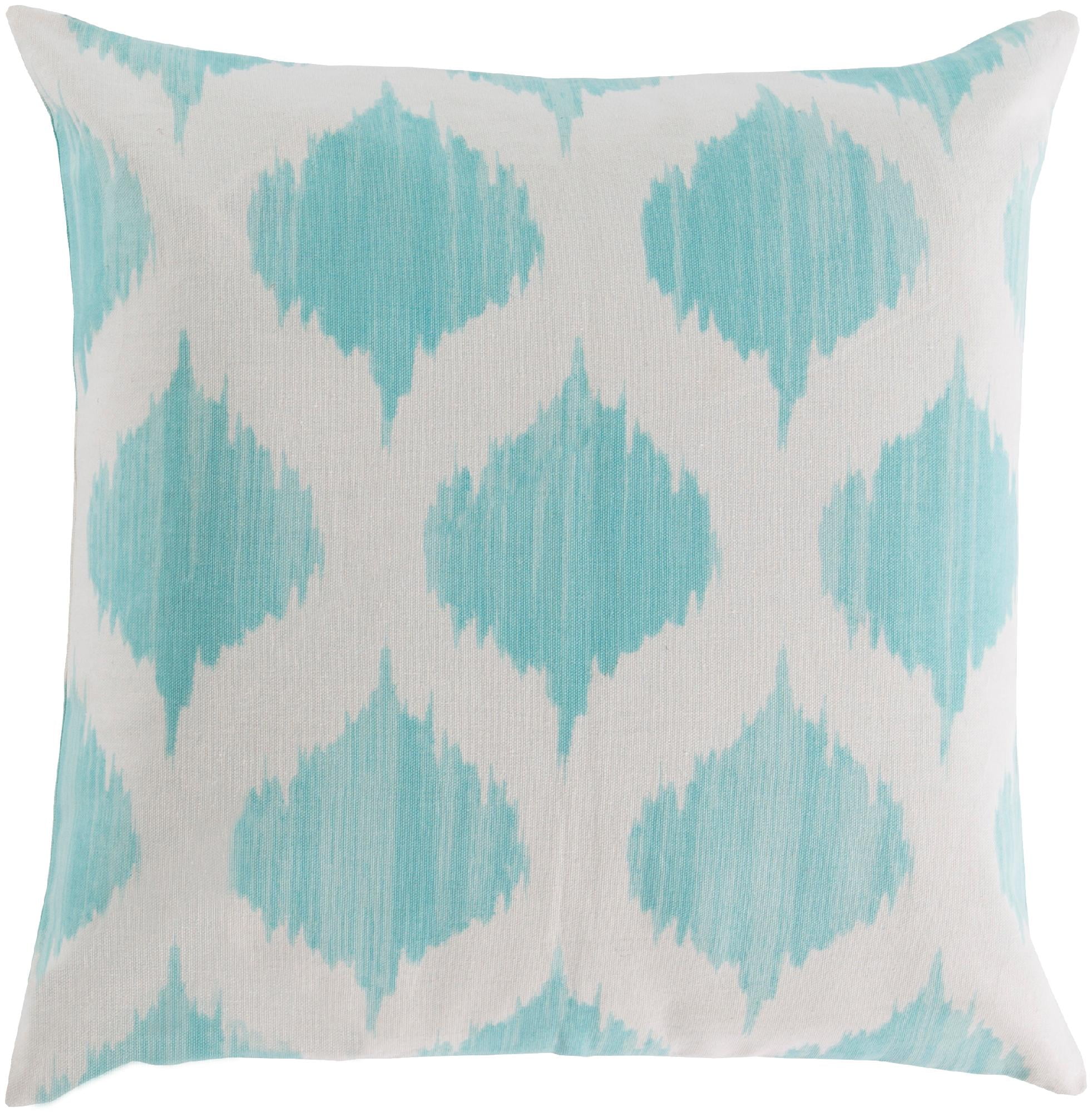 Harmole Aqua and White Cotton Square Pillow with Polyester Insert