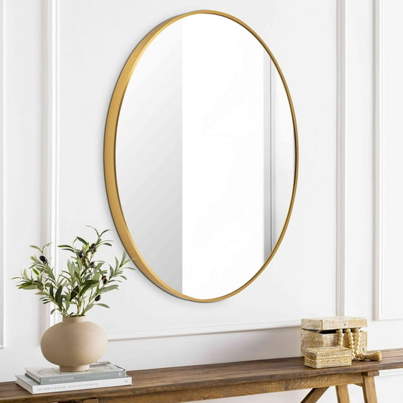 Mark&Day Wall Mirror, Jarron Modern Gold Round Vanity Mirrors for Bedroom Living Room Bathroom and Entryway Home Decor, Mounted Brushed Aluminum Frame Mirror for Walls (32" H x 32" W)