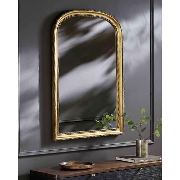 Mark&Day Wall Mirror, Kenyanna Traditional Gold Arched Crowned Top Vanity Mirrors for Bedroom Living Room Bathroom and Entryway Home Decor, Mounted Antiqued Wood Frame Mirror for Walls (42"H x 30"W)