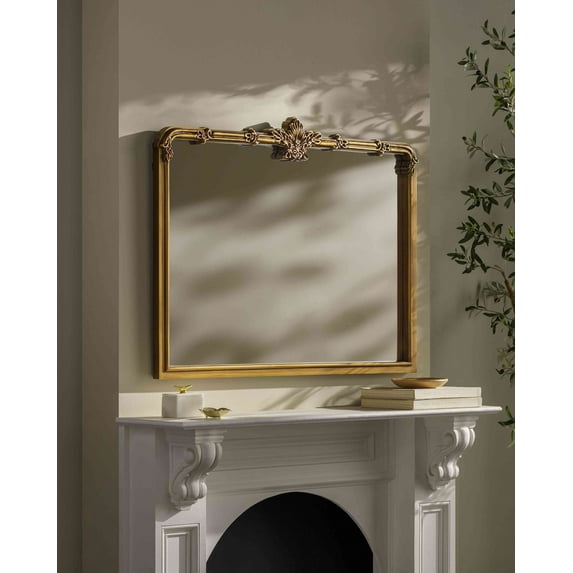 Mark&Day Wall Mirror, Morgen Traditional Gold Arched Crowned Top Vanity Mirrors for Bedroom Living Room Bathroom and Entryway Home Decor, Mounted Antiqued Wood Frame Mirror for Walls (30" H x 40" W)